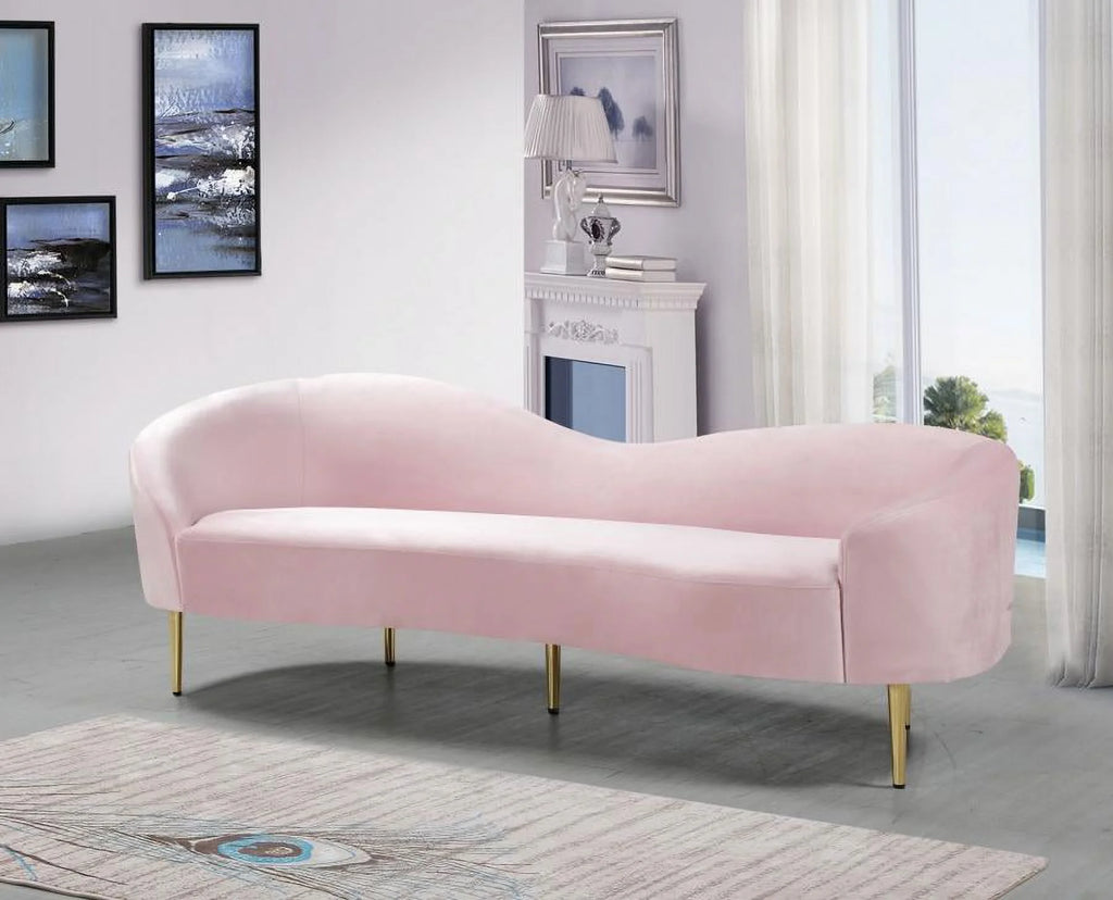Pink Velvet Contemporary Sofa Loveseat & Chair 3Pcs F34697