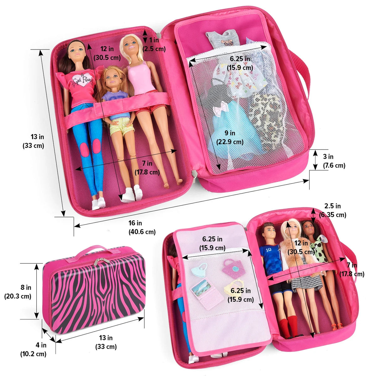Animal Print Pink Doll Storage and Travel Case L902518