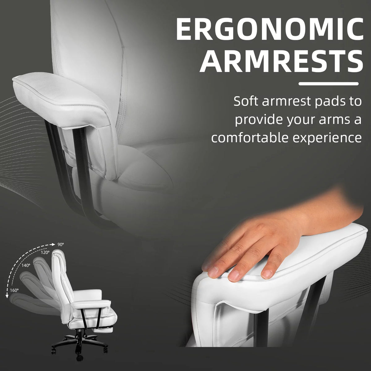 White Ergonomic PU Leather Reclining Office Chair with Footrest K197