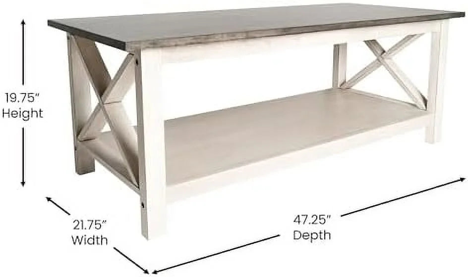 Solid Wood Coffee Table with X-Frame Design O87860