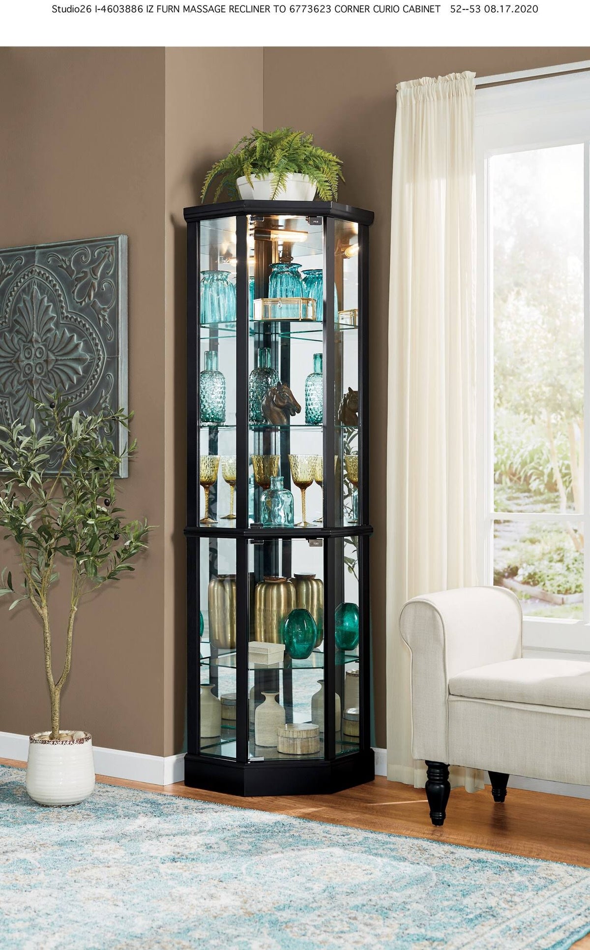 Black Lighted Corner Curio D80730