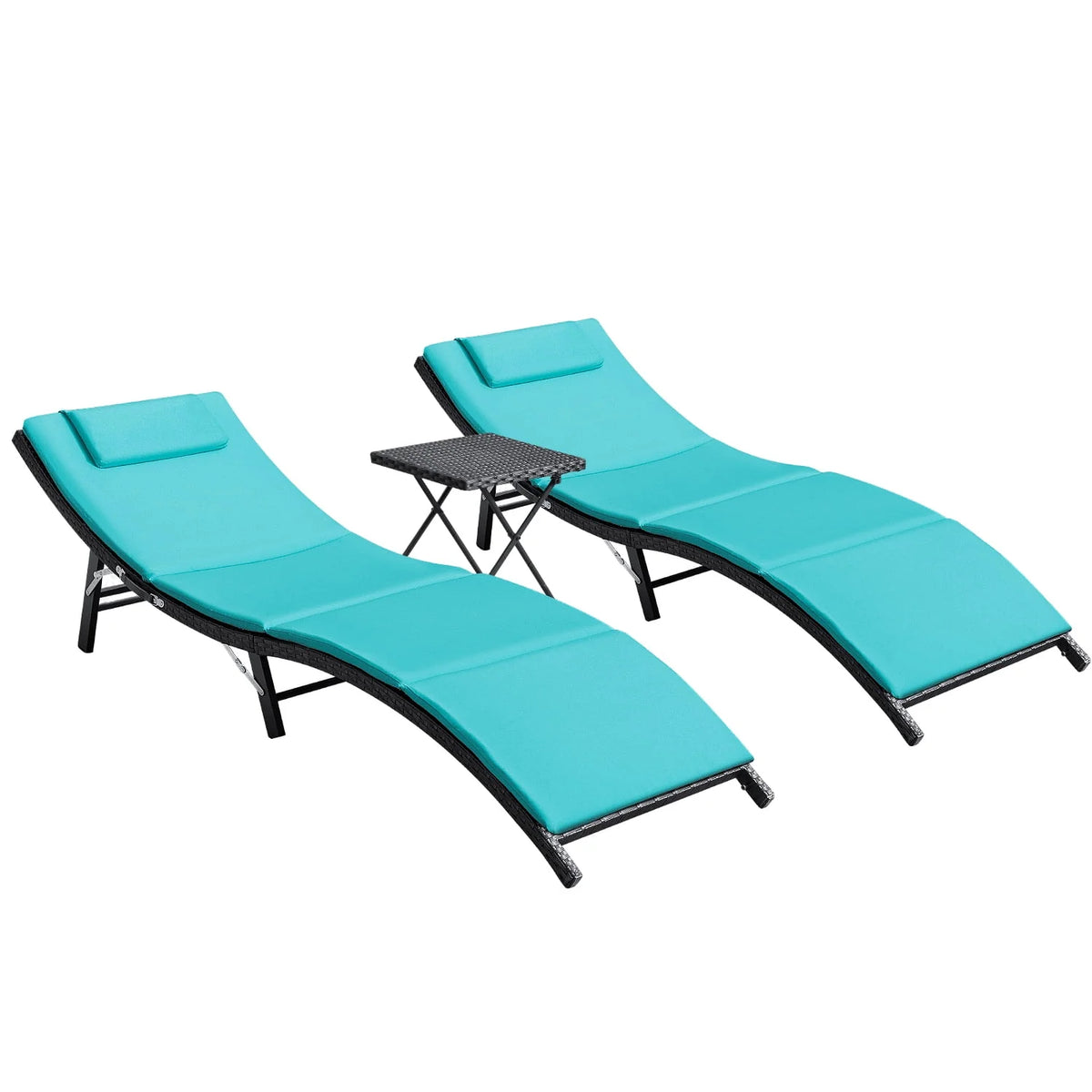 3 Pieces PE Rattan Folding Patio Chaise Chair Set with Table Z637387