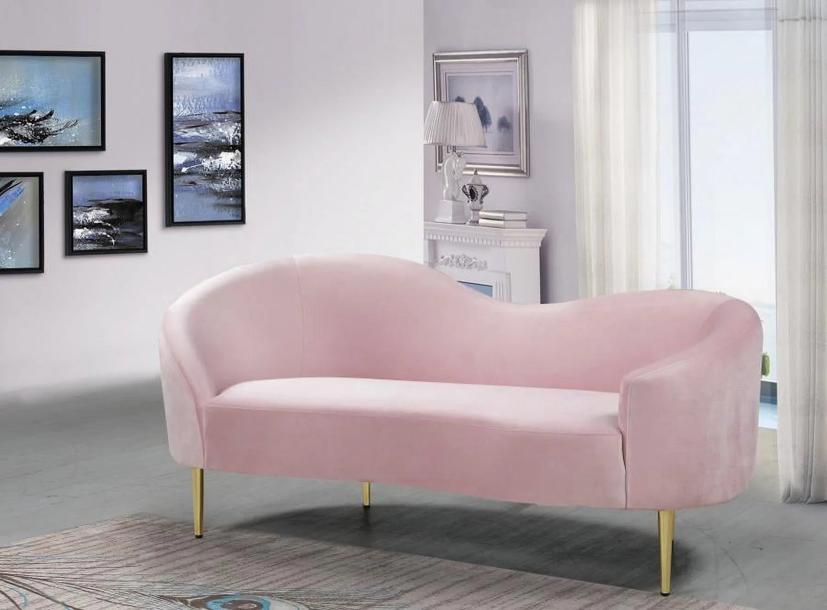 Pink Velvet Contemporary Sofa Loveseat & Chair 3Pcs F34697