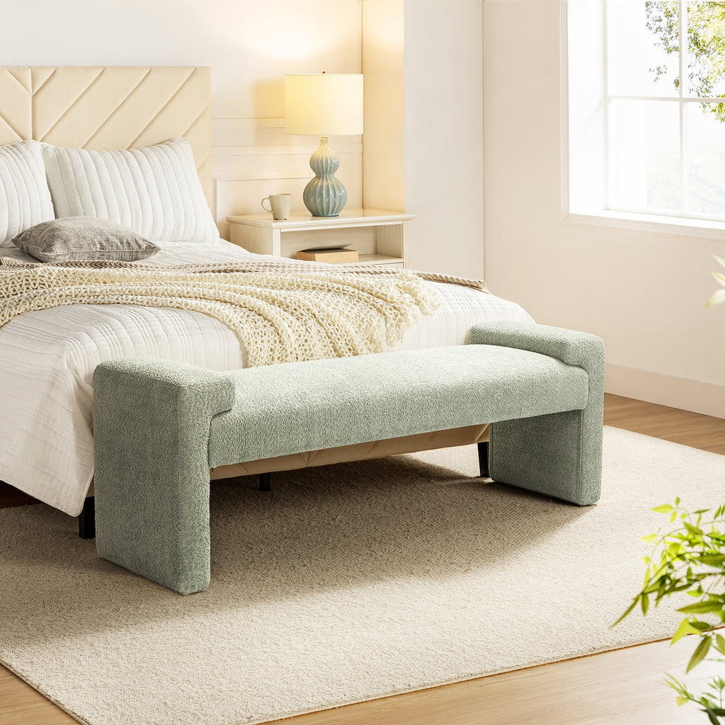 58" Chenille Fabric Upholstered Ottoman Bench A44985