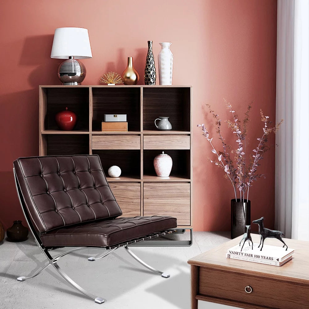 Leather Lounge Chair with Stainless Steel Frame L991533