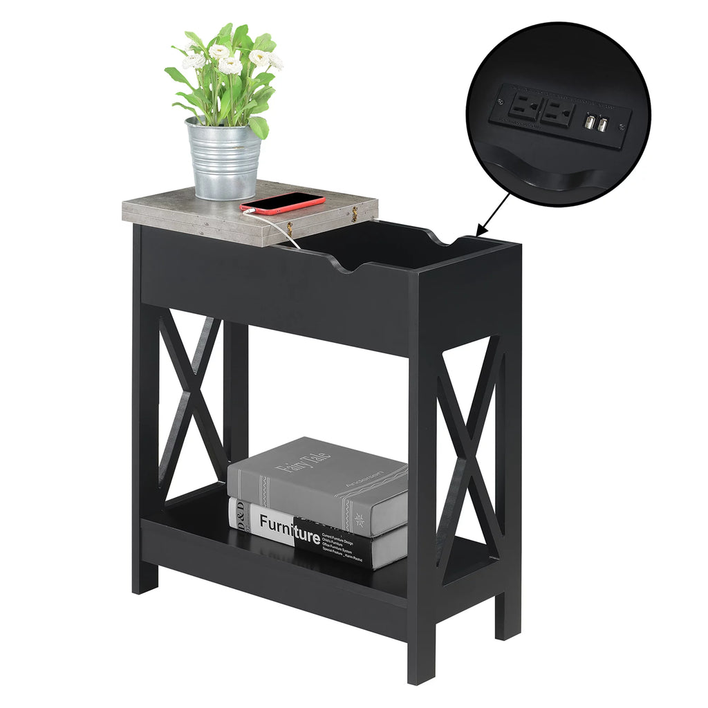 Flip Top End Table with Charging Station and Shelf Z2104