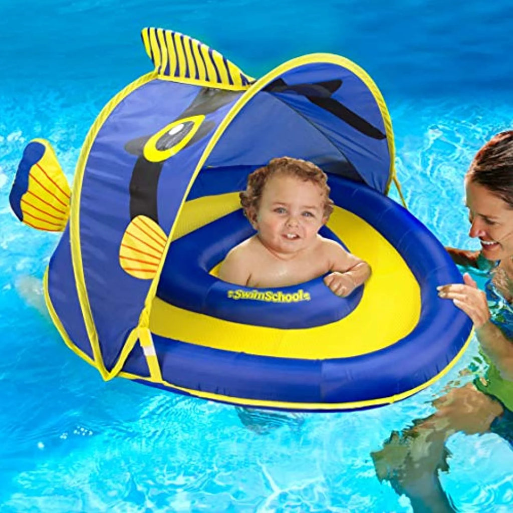 Blue/Yellow Baby Pool Float with Canopy and Safety Seat Y58172