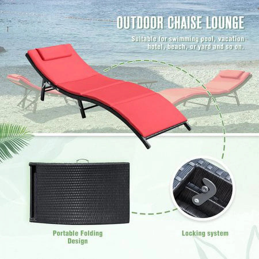 3 Pieces PE Rattan Folding Patio Chaise Chair Set with Table Z637387