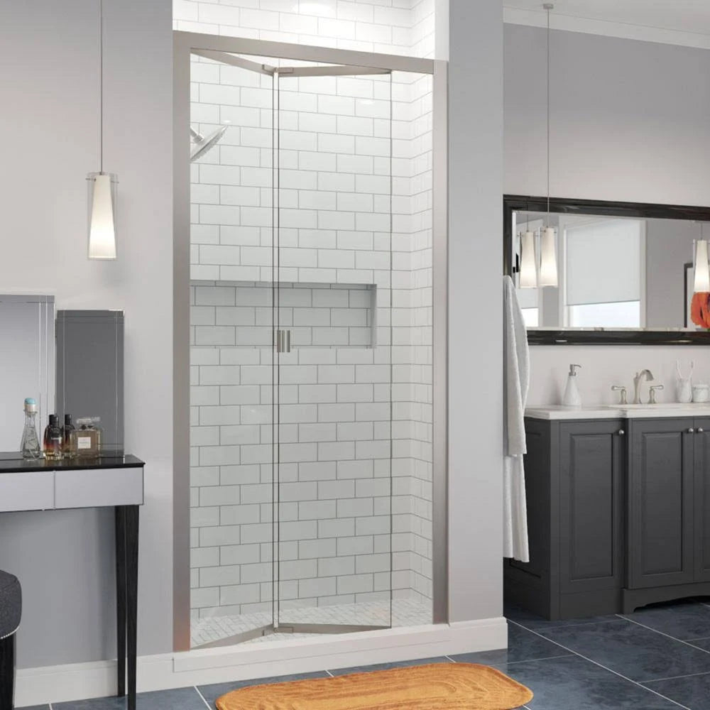 Folding Semi-Frameless Shower Door Brushed Nickel Clear V9253