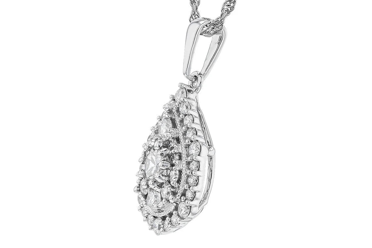 Diamond Cluster 14K White Gold Necklace B7773