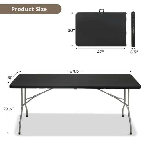 48 Inch Folding Table with Carry Handle, Heavy Duty Plastic Utility Table with Steel Legs, White Q27904
