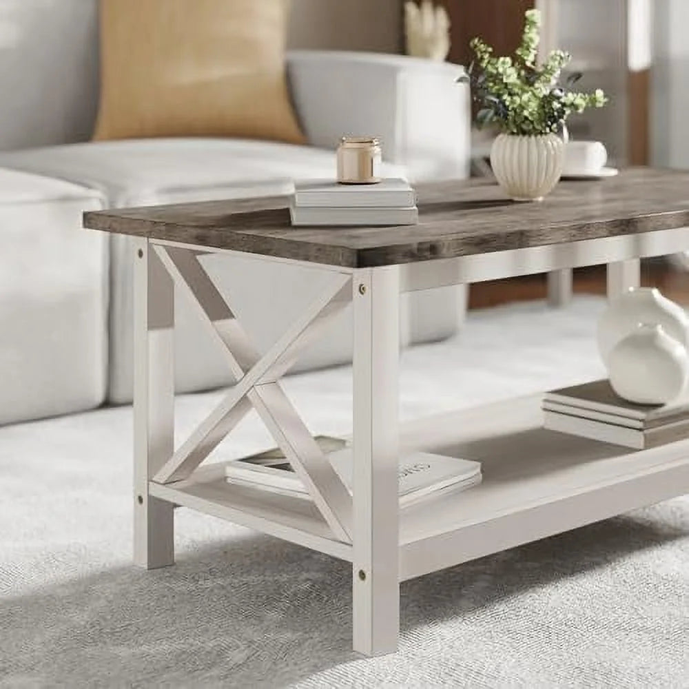Solid Wood Coffee Table with X-Frame Design O87860