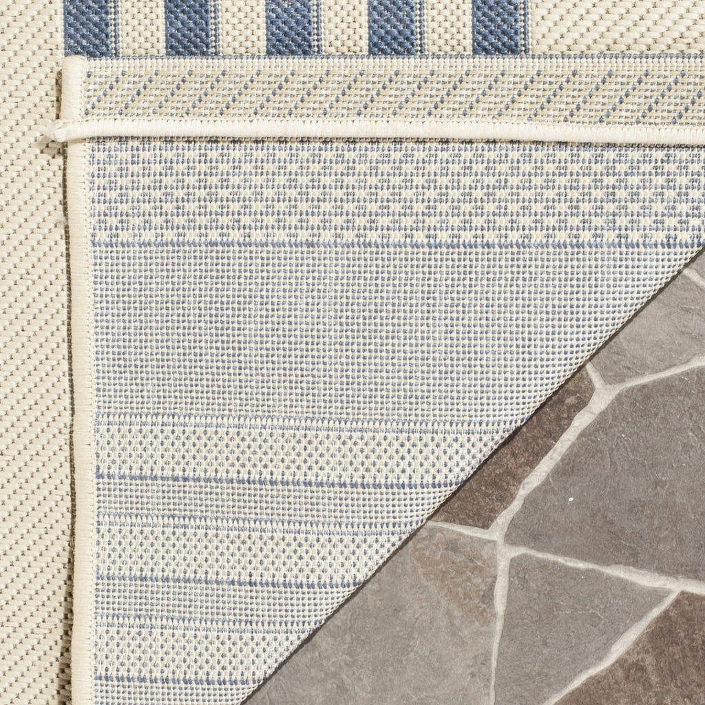 Beige Blue Striped Indoor Outdoor Area Rug 8' x 10' W73200