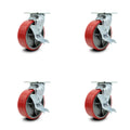 Red Poly Swivel Caster Set of 4 with 6x22 Wheel X752