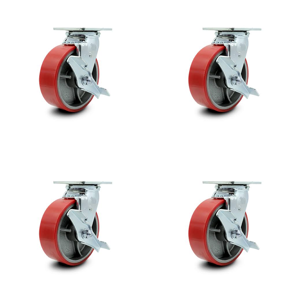 Red Poly Swivel Caster Set of 4 with 6x22 Wheel X752