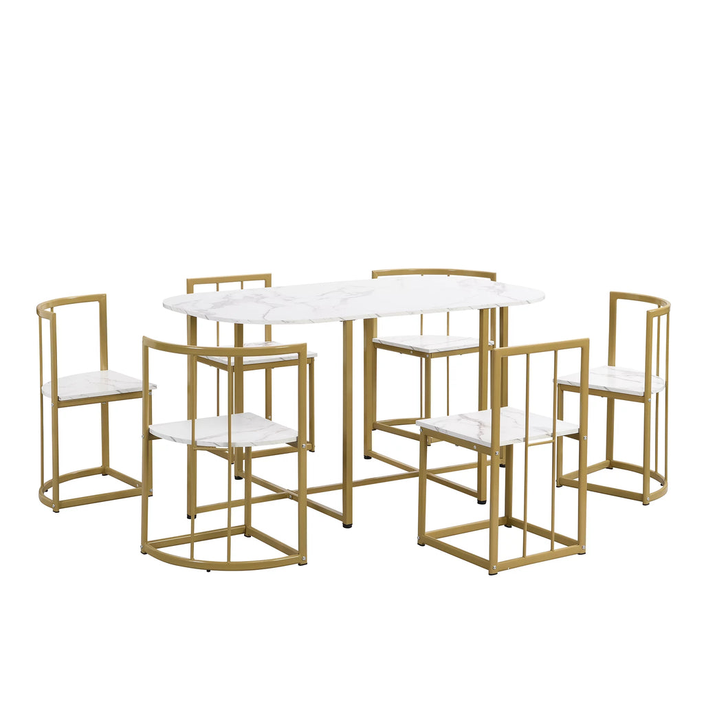 7-Piece Faux Marble Dining Table Set B938682