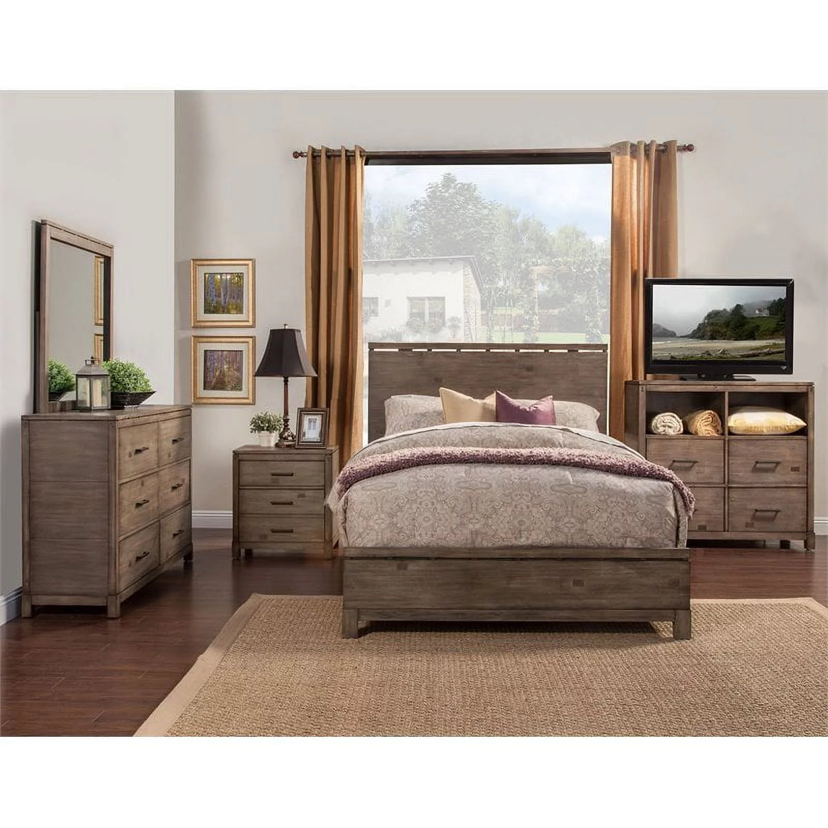 4 Piece Wood Dresser Mirror and Nightstand H347