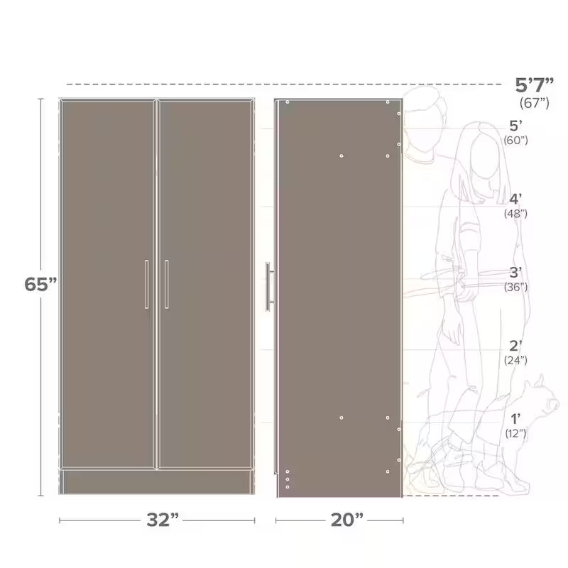 2-Shelf Engineered Wood Freestanding Wardrobe Cabinet in White V81533