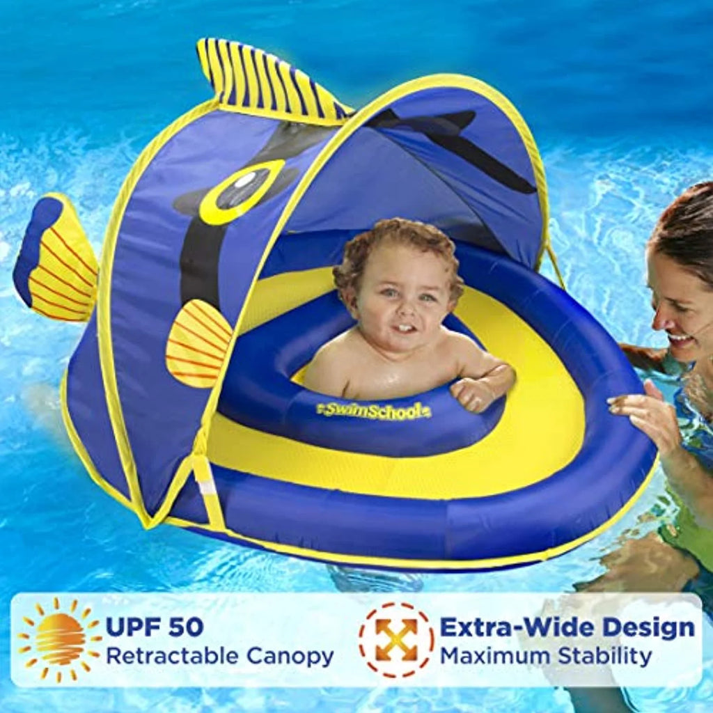 Blue/Yellow Baby Pool Float with Canopy and Safety Seat Y58172
