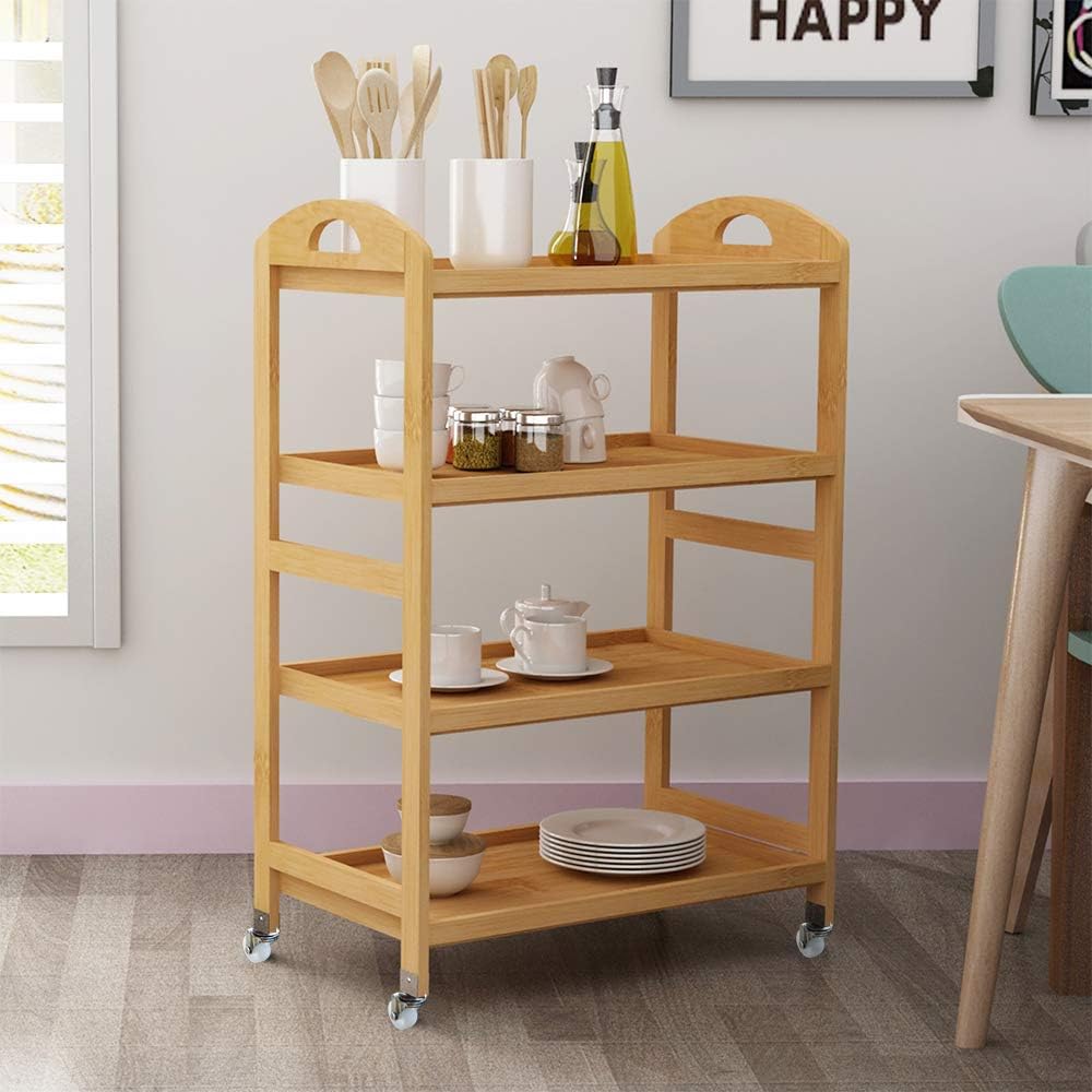 4-Tier Bamboo Storage Utility Cart with Wheels R2368