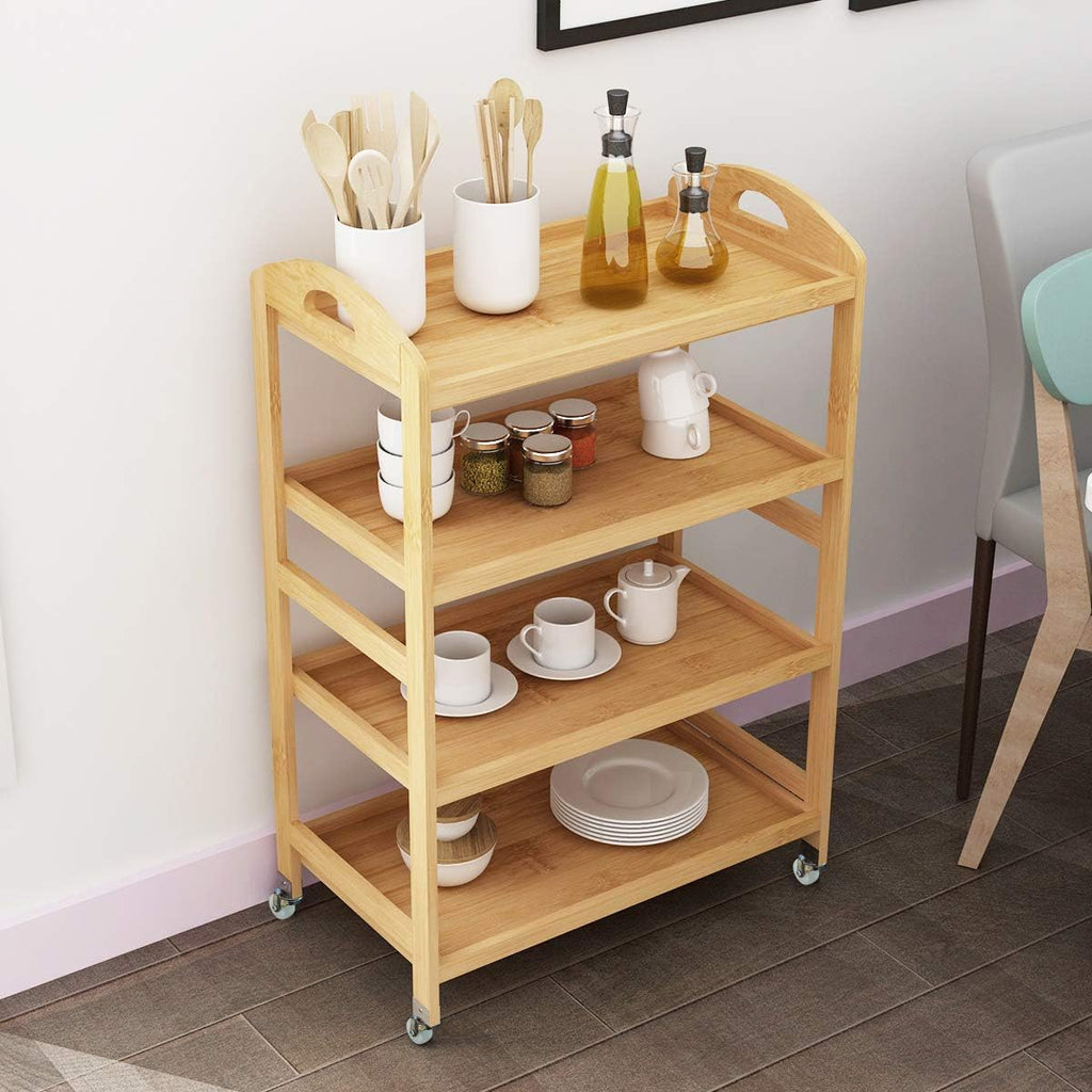 4-Tier Bamboo Storage Utility Cart with Wheels R2368