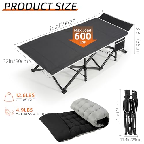 32" Extra Wide Heavy Duty Portable Camping Cot with Thick Mattress M5117
