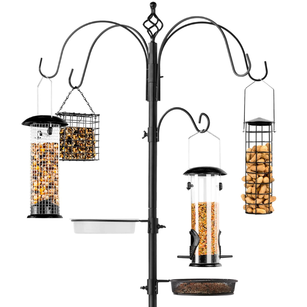 89in 6-Hook Steel Bird Feeding Station with Feeders Tray and Bird Bath G200