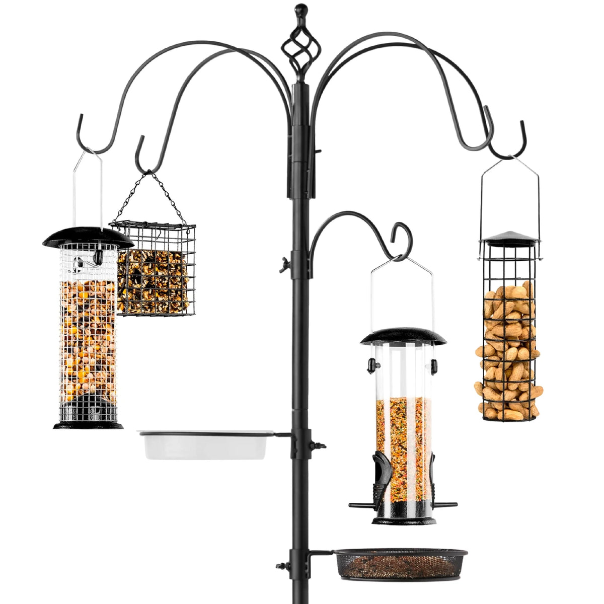89in 6-Hook Steel Bird Feeding Station with Feeders Tray and Bird Bath G200