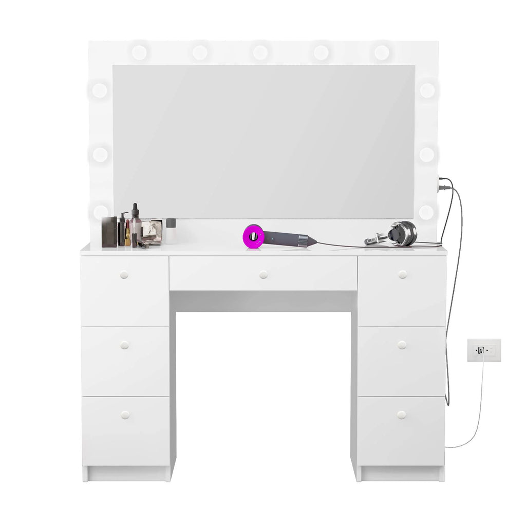 White Modern Makeup Vanity with Lights N5031