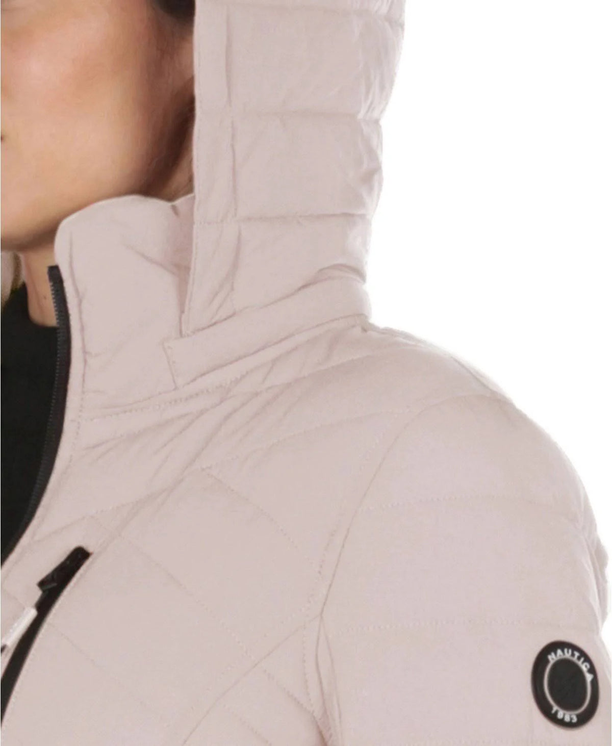 Rose Smoke Pink Hooded Polyester Puffer Coat Y23873