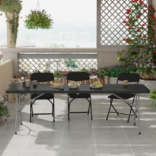48 Inch Folding Table with Carry Handle, Heavy Duty Plastic Utility Table with Steel Legs, White Q27904