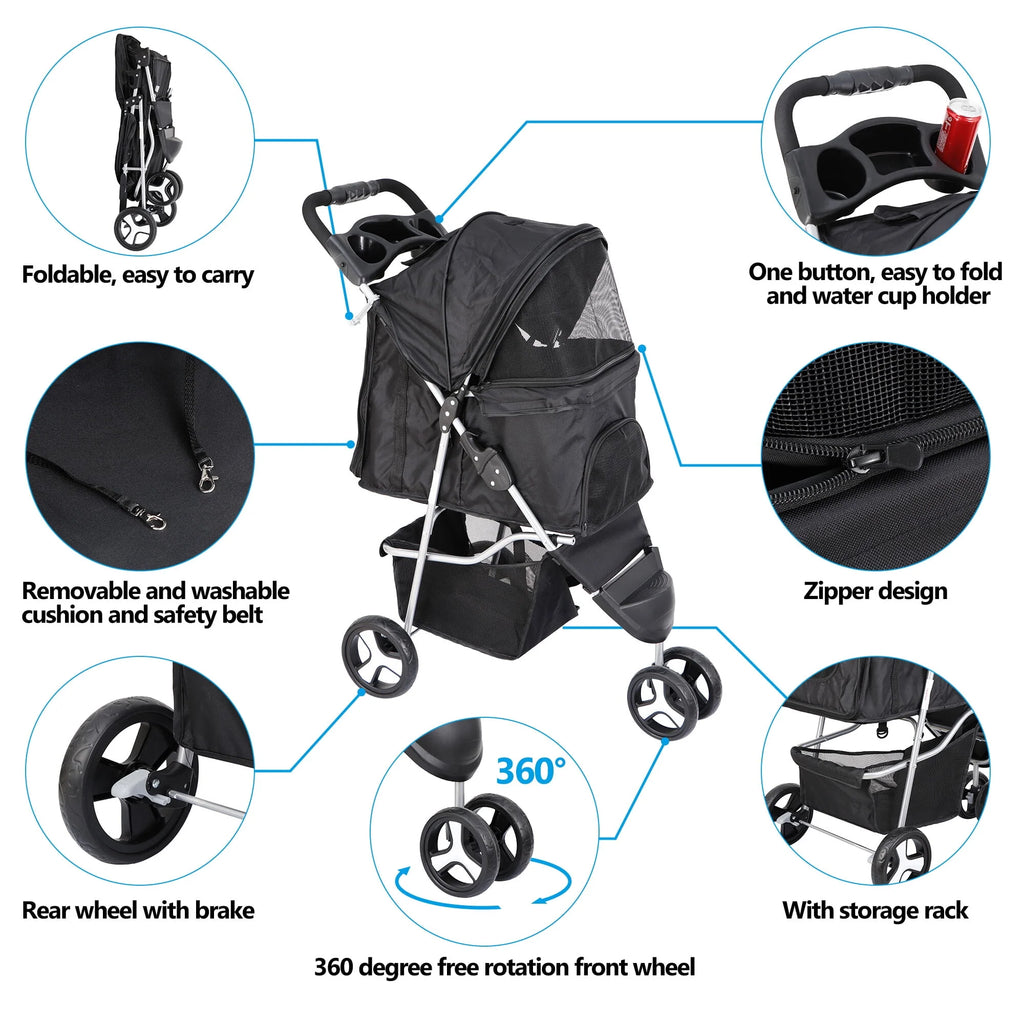 3-Wheel Pet Dog Travel Stroller O392