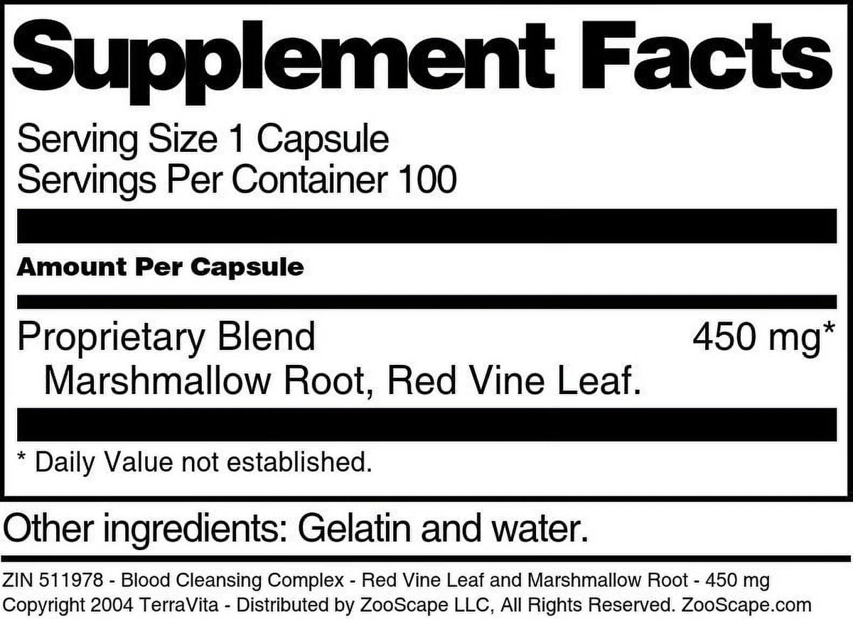 Red Vine Leaf and Marshmallow Root 450 mg 100 Capsules 2-Pack V3937