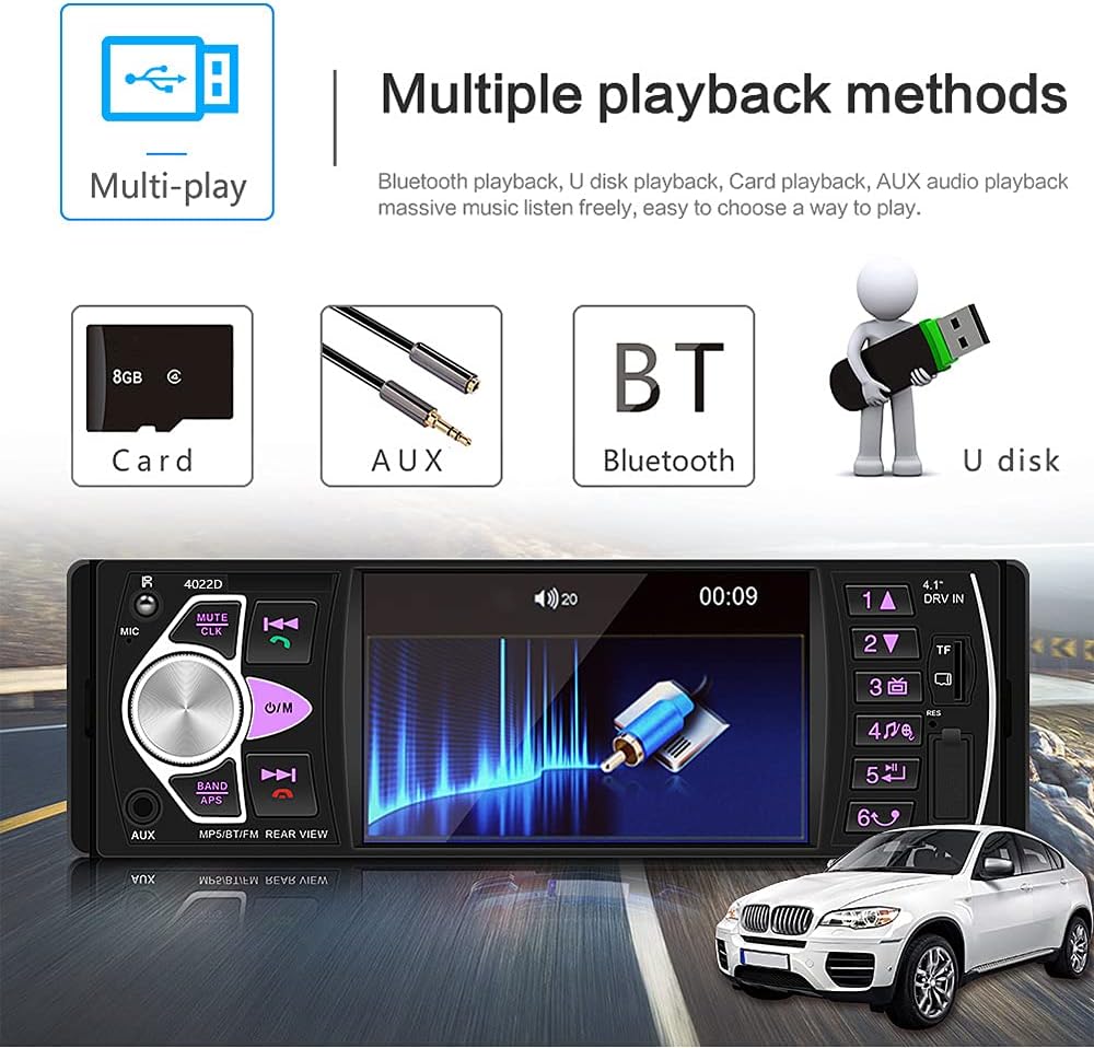 4.1 '' HD Screen Single Din Car Stereo with Bluetooth FM Radio Receiver E7695