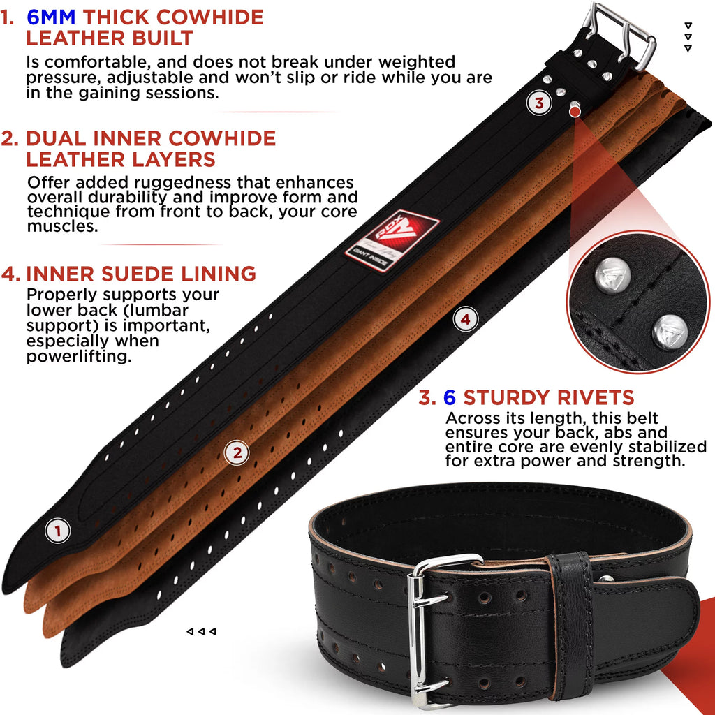6mm Leather Weight Lifting Belt Black M C32705