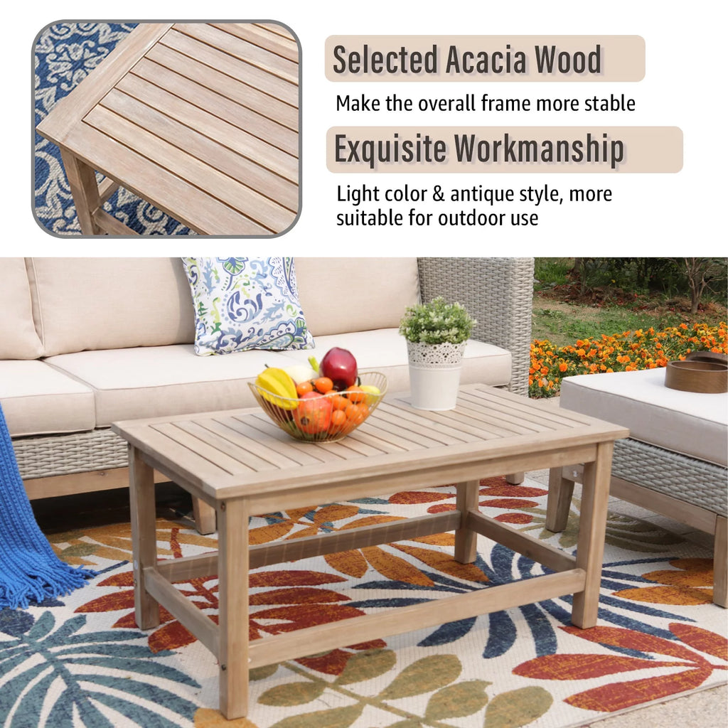 5 Pieces Wicker Patio Conversation Set with Acacia Wood Frame T329