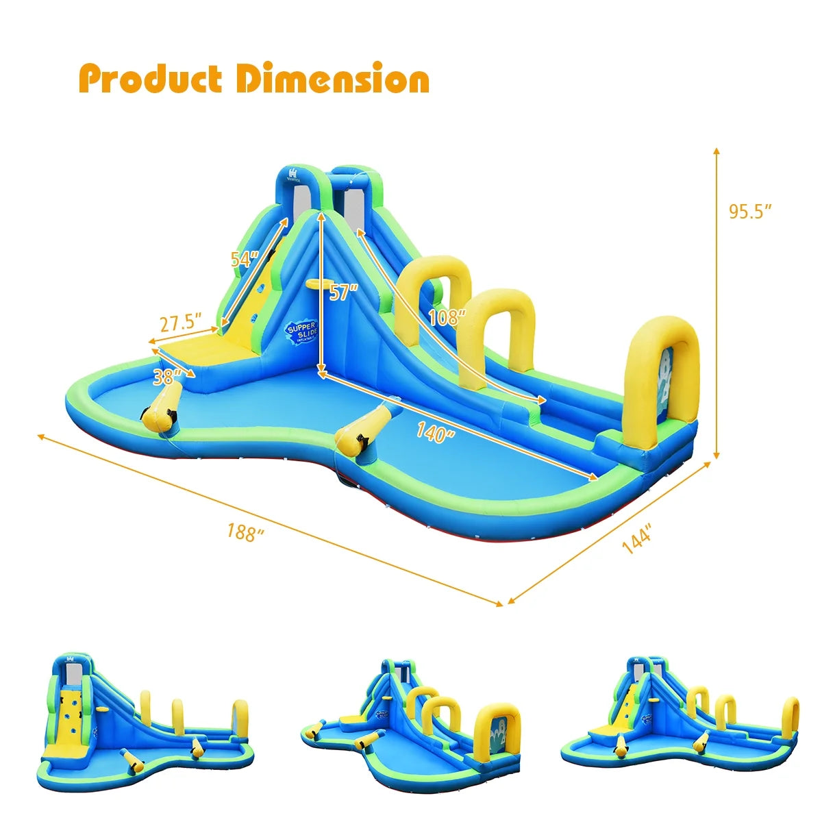 Inflatable Water Slide Kids Bounce House Castle Splash Pool X98179