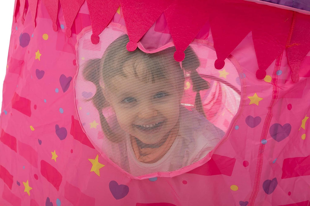 Pink Castle Play Tent with Pop Up Tunnel and Playhouse Kids Indoor Outdoor Play Tent Set S441