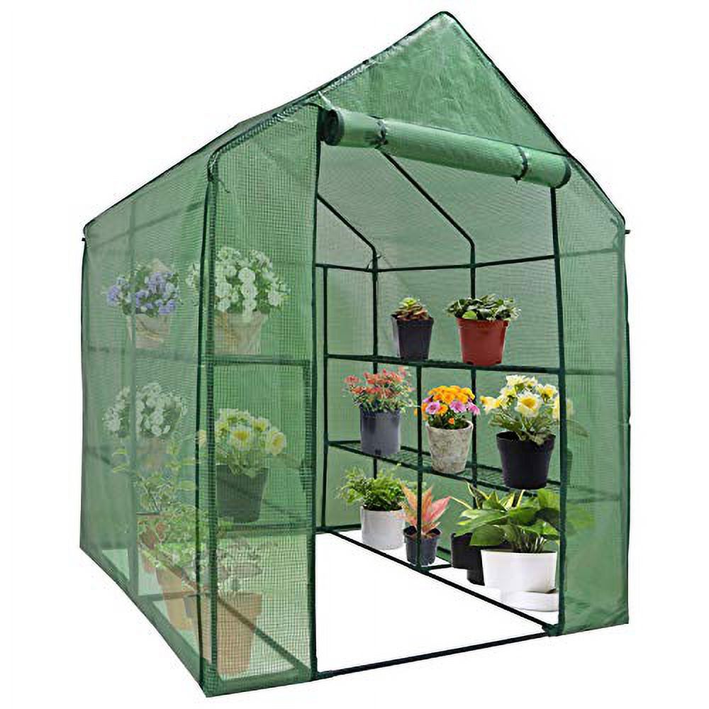 Walk-in Greenhouse with PE Cover and Zipper Door (8 Shelves) D775158