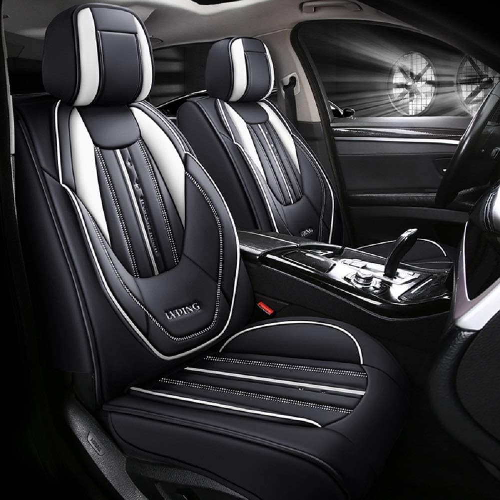 Black-Green PU Leather 5 Seats Full Set Car Seat Covers D237