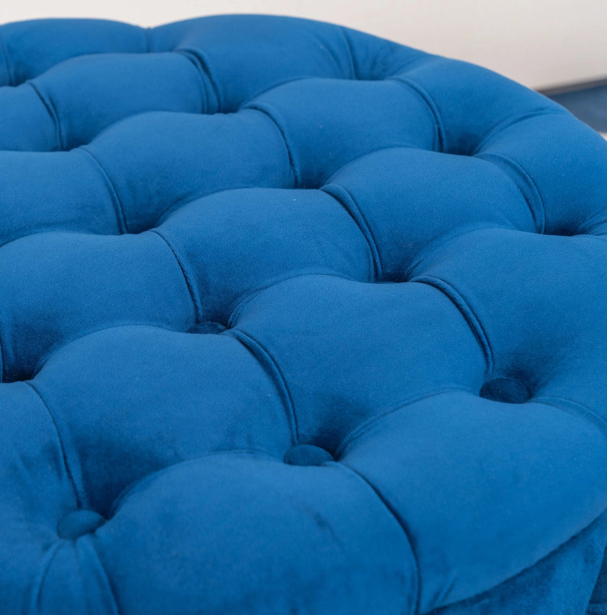 Blue Velvet Round Storage Ottoman T2647