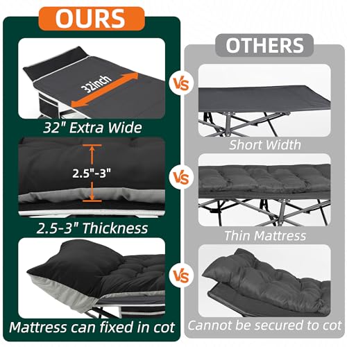 32" Extra Wide Heavy Duty Portable Camping Cot with Thick Mattress M5117