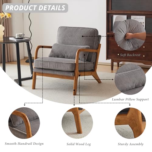 Corduroy Upholstered Accent Chair with Pillow N804