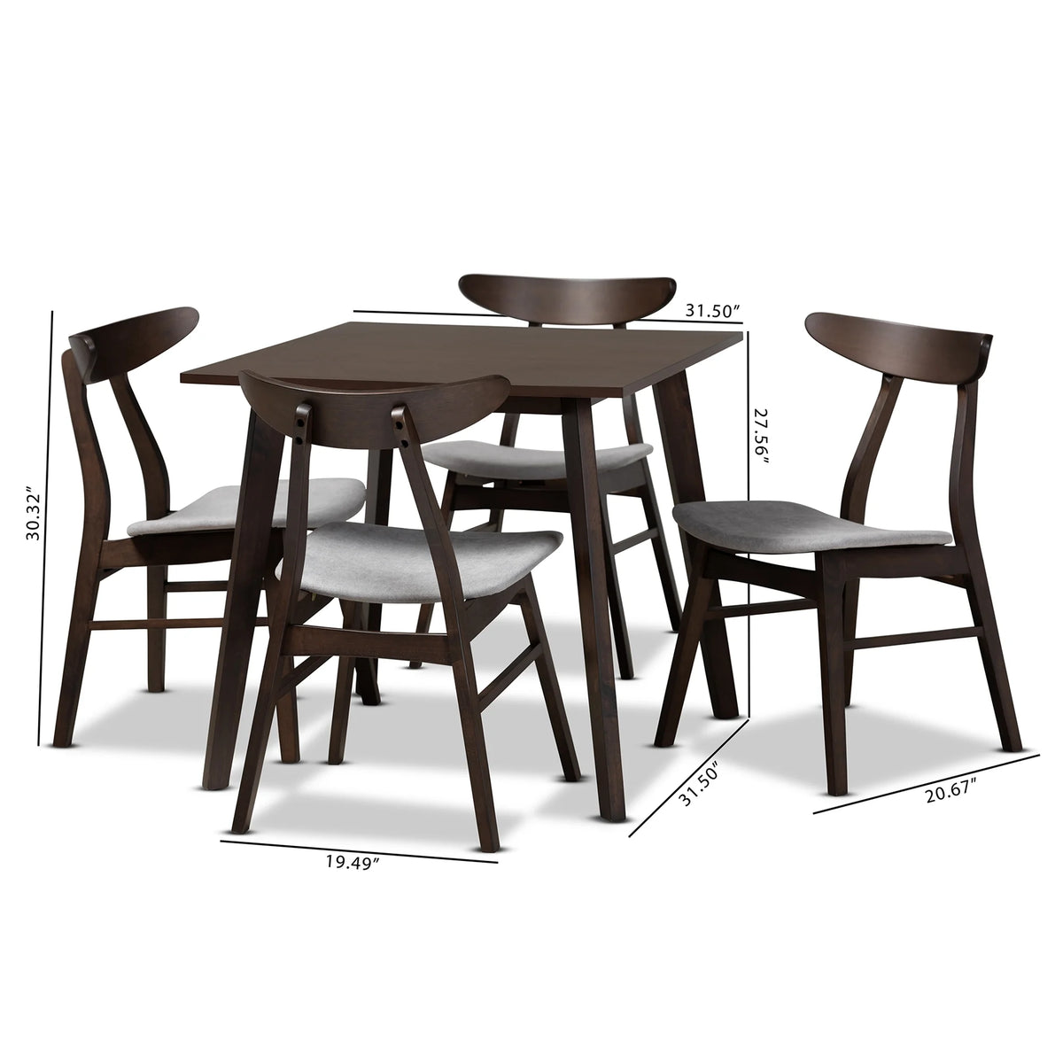5-Piece Light Grey Fabric Wood Dining Set H39575