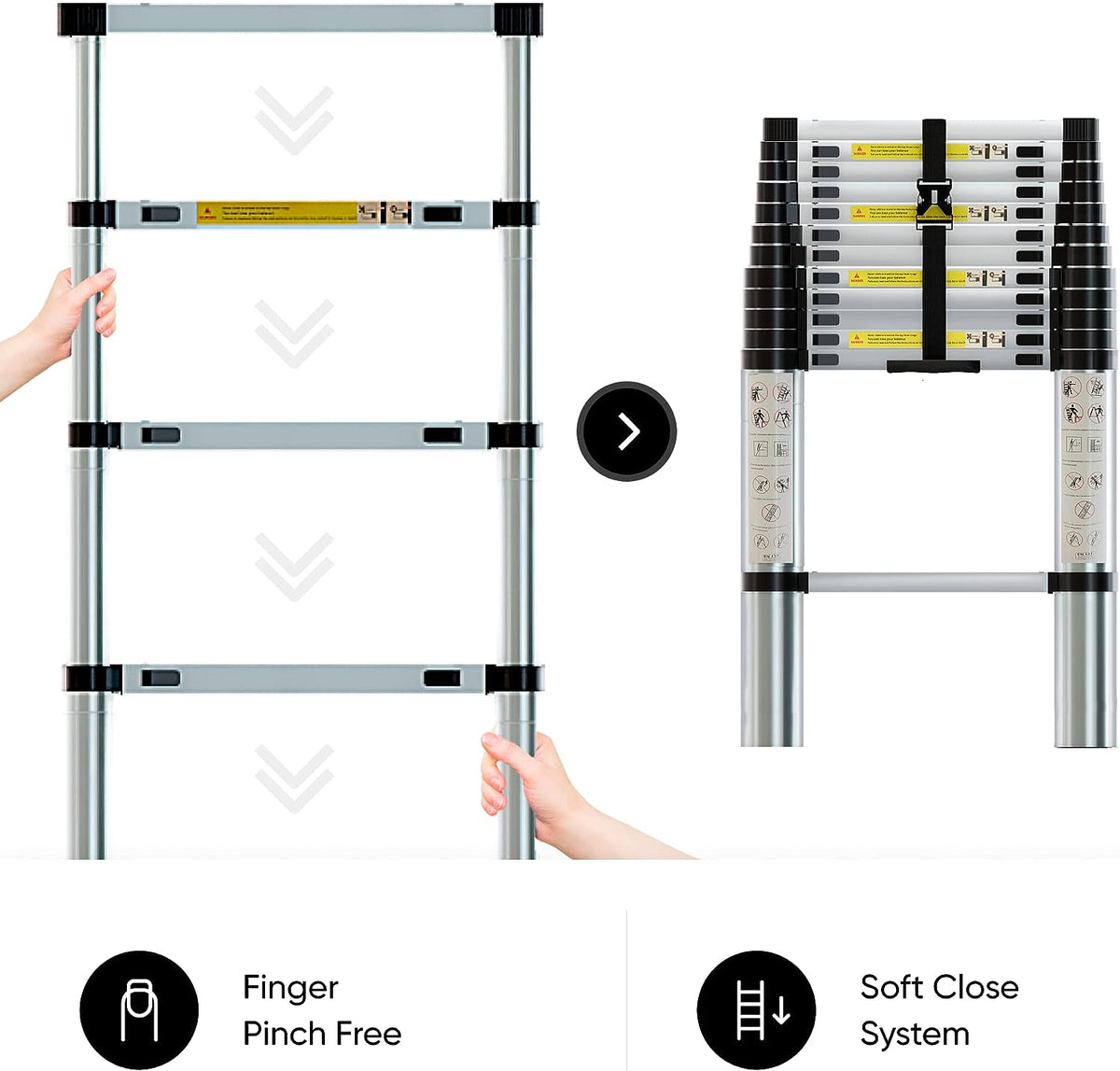 Folding Telescoping Ladder 12.5 FT Aluminum Extendable Ladder with 2 Detachable Hooks T13660