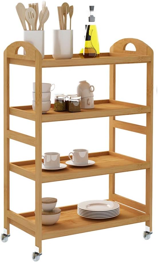 4-Tier Bamboo Storage Utility Cart with Wheels R2368