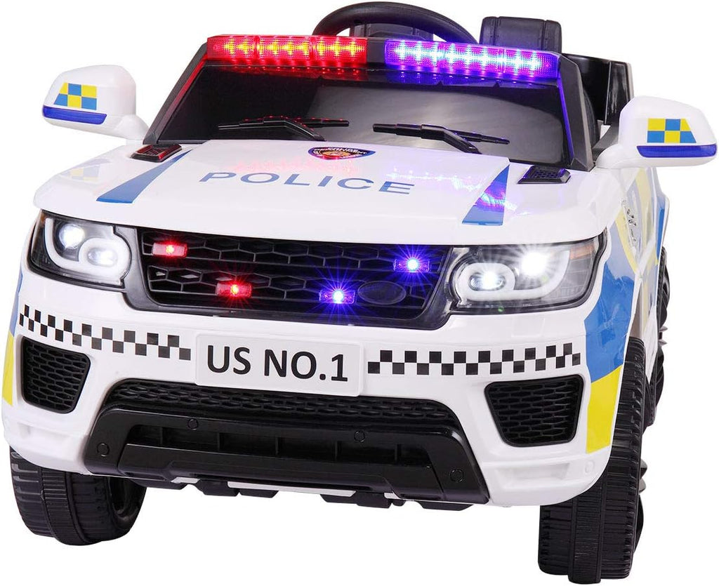Black 12V Kids Ride On Police Car with Remote Control H7294