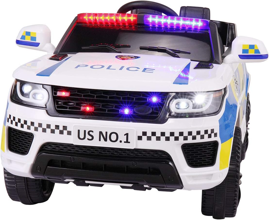 Black 12V Kids Ride On Police Car with Remote Control H7294