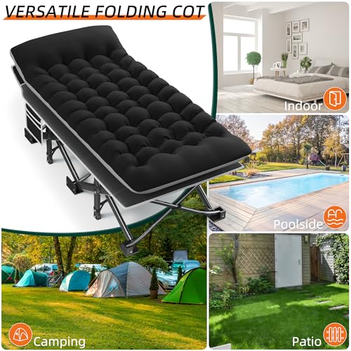 32" Extra Wide Heavy Duty Portable Camping Cot with Thick Mattress M5117