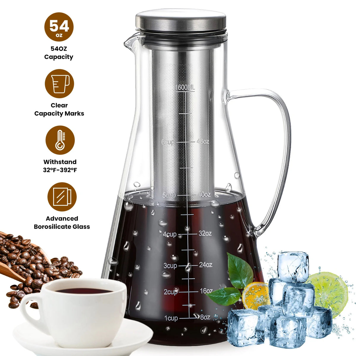 Cold Brew Coffee Maker Glass Pitcher with Filter L1059